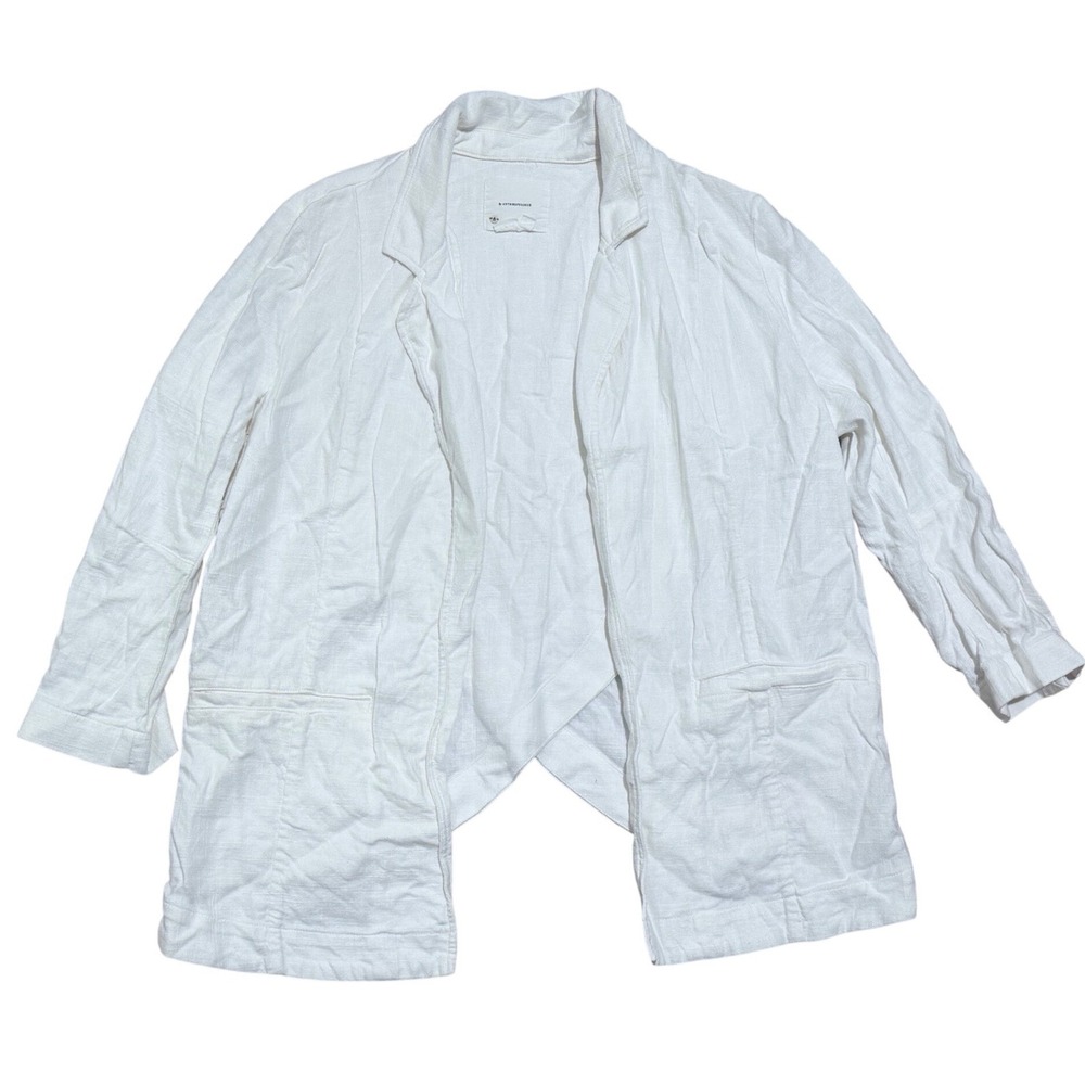 Anthropologie White Linen Blend Open Front Relaxed Blazer Jacket Womens 14 XL